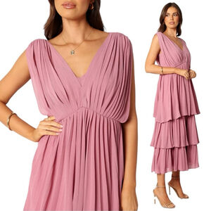 Petal & Pup Just Me Kiara Tiered Plisse Grecian Midi Dress in Orchid Purple